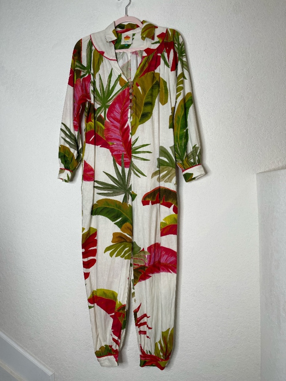 Farm Rio Long Sleeve Spring Forest Jumpsuit Linen Blend XS Multicolor